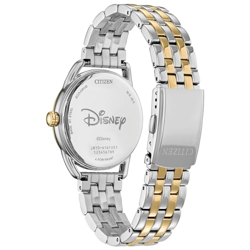 Citizen Womens Ladies Eco-Drive Disney Minnie Mouse Enpowered Two-Tone Dial Stainless Steel Analog Watch With Crystal Accents,White Dial,3 Hand (Model: Fe6084-70W),Two-Tone Band