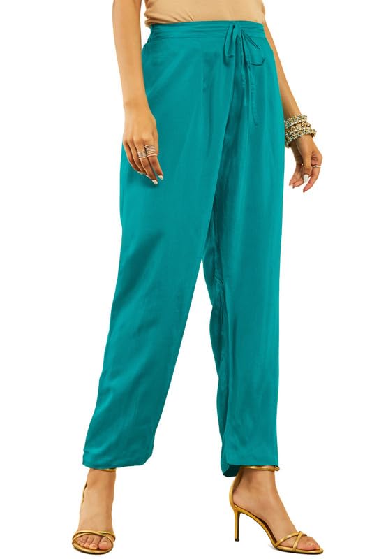 Soch Womens Teal Muslin V-Neck Suit Set With Gotta Patti