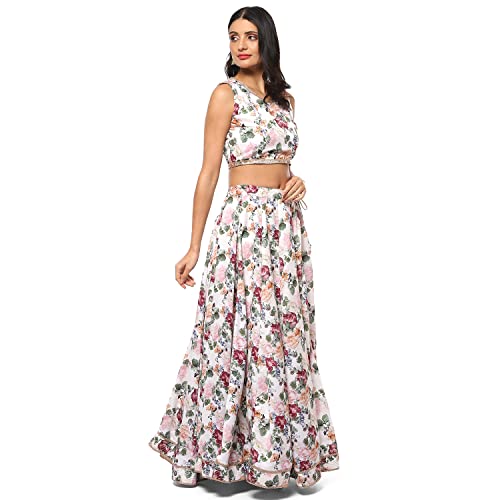 BIBA WOMEN PRINTED FLARED SALWAR KURTA DUPATTA(SKDROSE BOW8586_OFF WHITE_42)