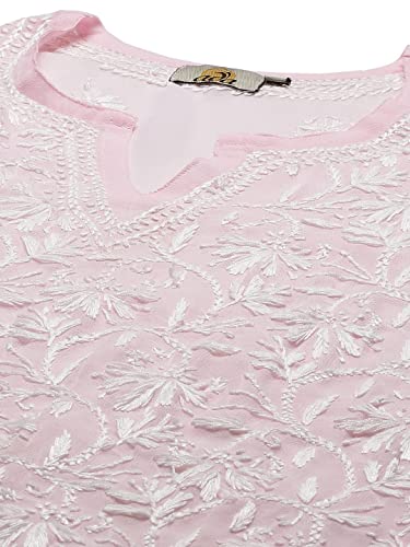 Ada Lucknowi Chikankari Hand Embroidered Ethnic Wear Women's Pink Georgette Kurta Palazzo Set with Slip A811217 (M)