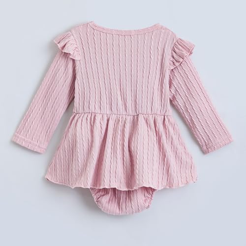 Hopscotch Girls Full Sleeves Pink Bow Applique Bodysuit For Ages (6-9 Months)
