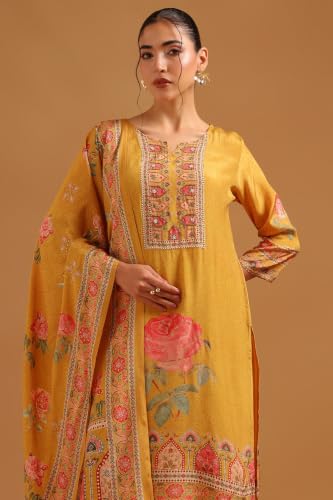 Soch Womens Mustard Muslin Digital Printed Botanical Salwar Suit
