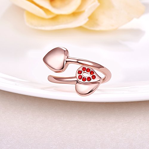 Via Mazzini Rose Gold Plated Twisted Proposal Red Heart Ring for Women and Girls (Ring0338)