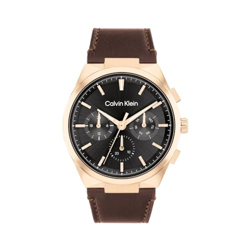 Calvin Klein Distinguish Qtz Multifunction Black Round Dial Men's Watch|Leather Material|Multi Color Band - 25200507