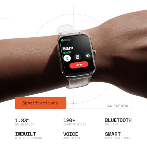 Fire-Boltt Ninja Phantom Smart Watch 1.83” Display, Transparent Clear Body Design, Bluetooth Calling, 120+ Sports Modes, Voice Assistant, AI Outfit Watch Face Smartwatch for Men & Women Stealth Navy