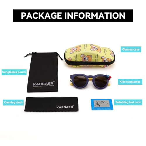 Karsaer Kids Stylish Sunglasses for Boys Girls Children Round UV 400 Protection Polarized Glasses (Age 3 to 8 years) E1373
