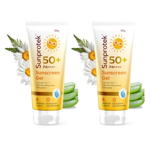 Sunprotek Sunscreen Gel SPF 50 PA++++ | Hydrating, Lightweight & Non-Greasy | No White Cast | Broad Spectrum UVA UVB | Clinically Tested | 100 g | Pack of 2