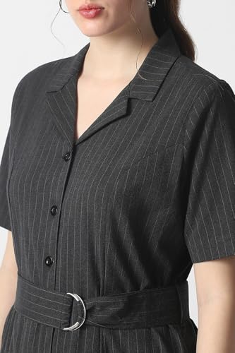 Women Black Stripe Calf-Length Formal Dress