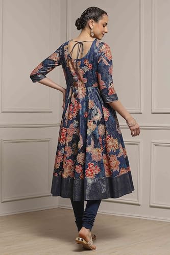 Biba Women Navy Cotton Anarkali Printed Suit Set_42