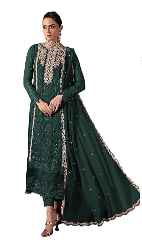 RUDRAPRAYAG Women's Georgette Semi Stitched Embroidered Work With Moti Work Anarkali Suit With Dupatta