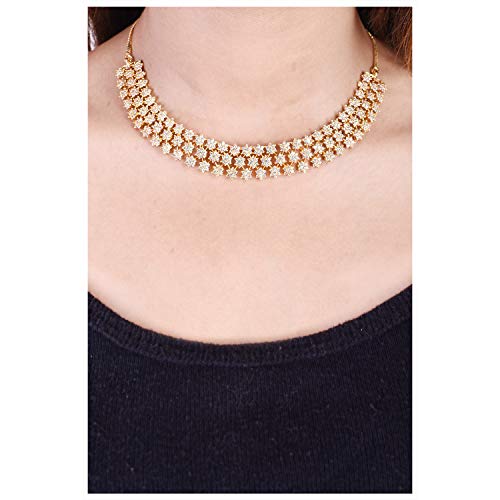 Ratnavali Jewels American Diamond White Necklace Pendant Set with Earrings for Women