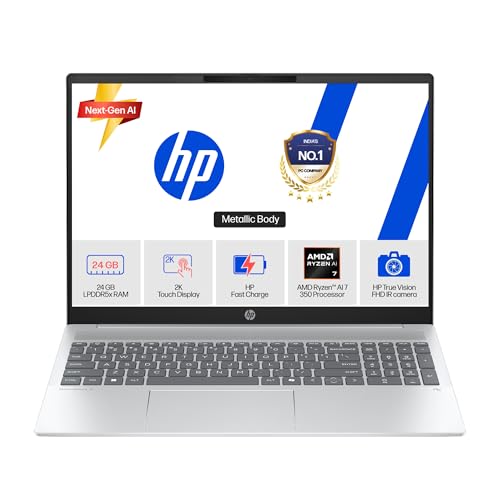 HP Omnibook 5 (Previously Pavilion), AMD Ryzen AI 7 350 (24GB LPDDR5x, 1TB SSD), 2k (1920 x 1200),Touch, Anti-Glare,16''/40.6cm, Win11, M365* Office24, Silver, 1.79kg, ag1087au, BL, Next Gen AI Laptop