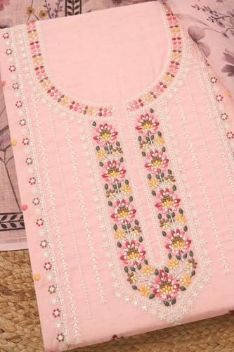 Soch Womens Peach Linen Blend Botanical Print Unstitch Dress Material With Sequins