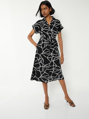 Max Women Printed Midi Dress (Black_S)