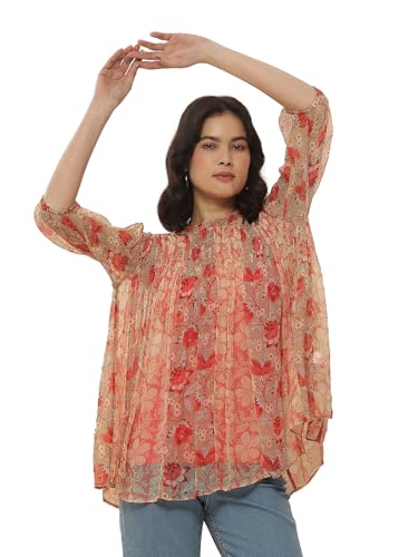 Label RITU KUMAR Red Botanic Print Top with Inner