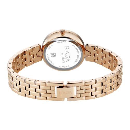 Titan Raga Showstopper 5.0 Quartz 3 Hands Round White MOP Dial, Rose Gold Strap Watch for Women - 95463WM01
