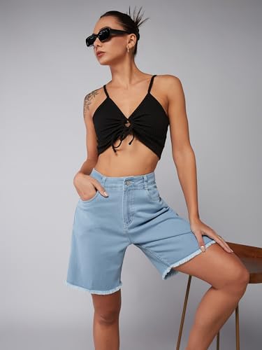 Dolce Crudo Women's Regular High Rise Above Knee Stretchable Denim Shorts (DOSS24DEN69-32-158-38, Light Blue, 38)