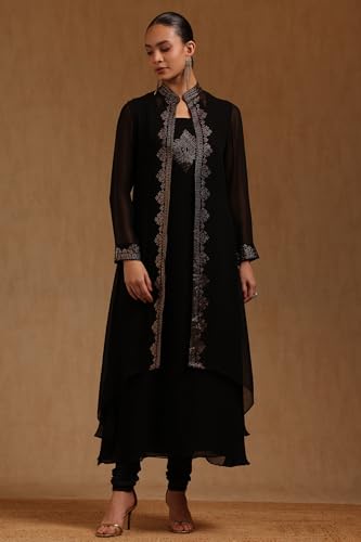 Soch Womens Black Georgette Stone Embellished Salwar Suit