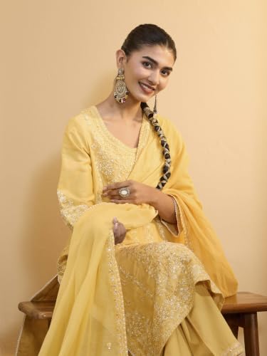 BIBA Solid Cotton Silk Straight Festive Kurta Set