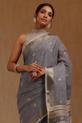 Soch Womens Blue Linen Woven Design Saree