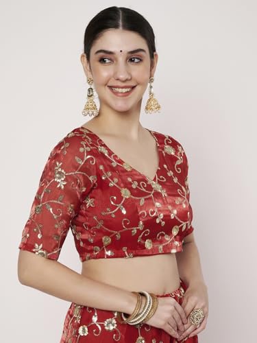 studio rasa Women's Organza Embroidered Readymade Blouse for Festive Wedding Party (TPWC725BL76XL_Red_X-Large)