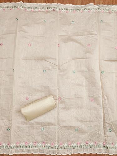 Leeli Peeri Designer Women's Chanderi Cotton Embroidery Work Unstitched Salwar Suit Dress Material