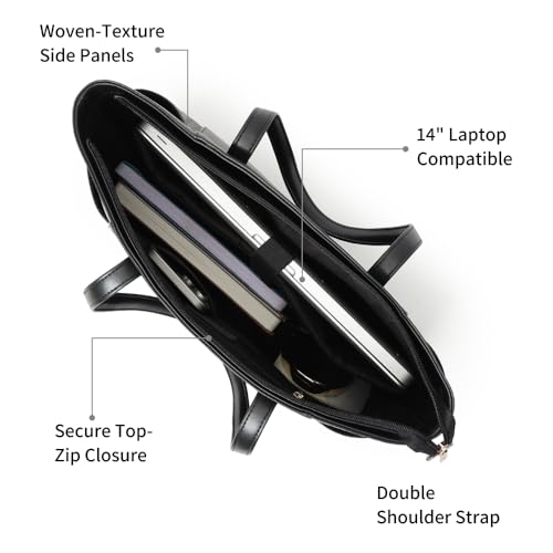 Fastrack Gridlock Tote | Woven Faux-Leather Women's Handbag | Laptop Tote with Textured Side Pockets & Gold Hardware