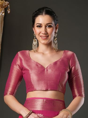 AKHILAM Women's Pink Pure Georgette Ethnic Motif Printed Saree With Unstitched Blouse Piece (KUSUM4001_NSM)