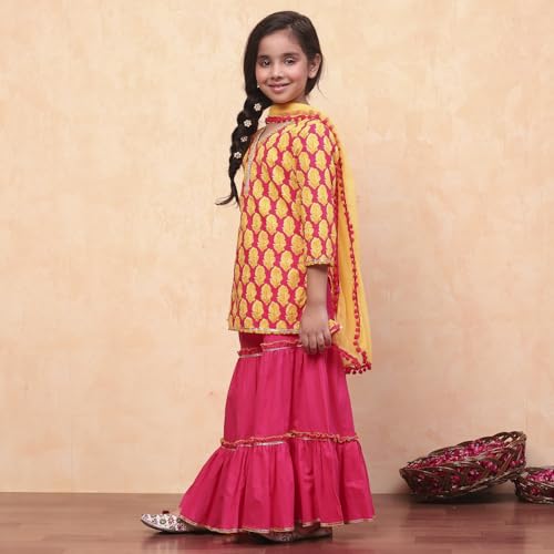 Biba Girls Red Straight Cotton Printed Kurta suit set