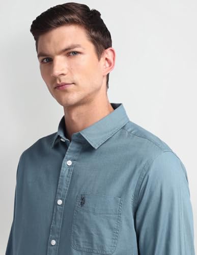 U.S. POLO ASSN. Mens Solid Slub Full Sleeve Shirts (UDSHTO1205_Teal_XXL)