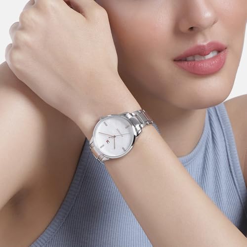 Tommy Hilfiger Quartz White Dial Grey Stainless Steel Strap Analog Watch for Women