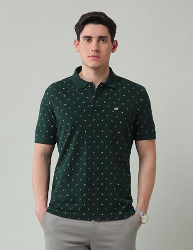 Arrow Sports Men's Green Printed Polo Collar Half Sleeve Casual Cotton Regular Fit Polo Shirt (ASAJTS3458_Green_38)