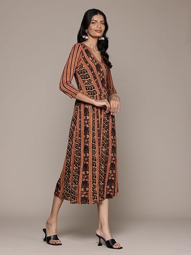 Aarke Ritu Kumar V-Neck 3/4Th Sleeve Printed Dress Black