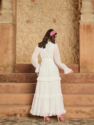 Sassafras Women White Tiered Maxi Dress-S