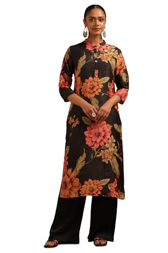Soch Womens Black Muslin Floral Kurta