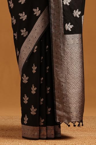 Soch Womens Black Viscose Silk Floral Zari Woven Saree