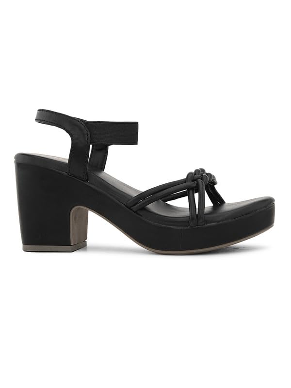 XE Looks Women's Black Wedge Sandals | Elegant Braided Strap Design with Cushioned Footbed | Lightweight Heels for Comfort & Trendy Sandals For Girls & Women