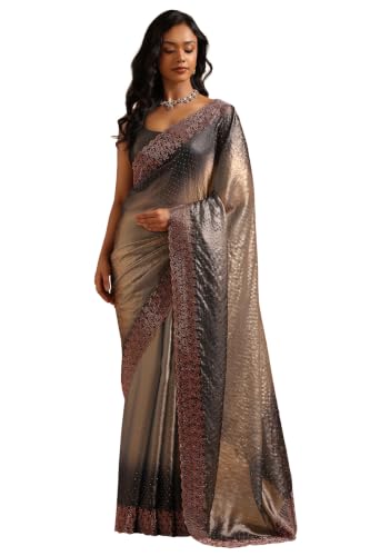 Soch Womens Blue Fendy Organza Ombre Stone Embellished Saree