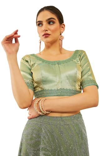 Soch Women's Silk Blend Half Sleeve Regular Blouse (BLHSEMB00578A_Sea Green 34)