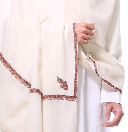 Weavers Villa Pure Pashmina Wool Kingri Hand Embroidery Light-Weight Men's Shawl, Lohi, 125cm x 250cm