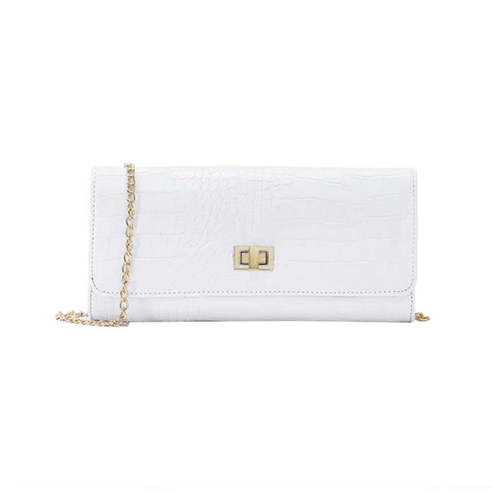 Lavie Lx Glossy Synthetic Zipper Closure Women's Clutch (WHITE, LARGE)