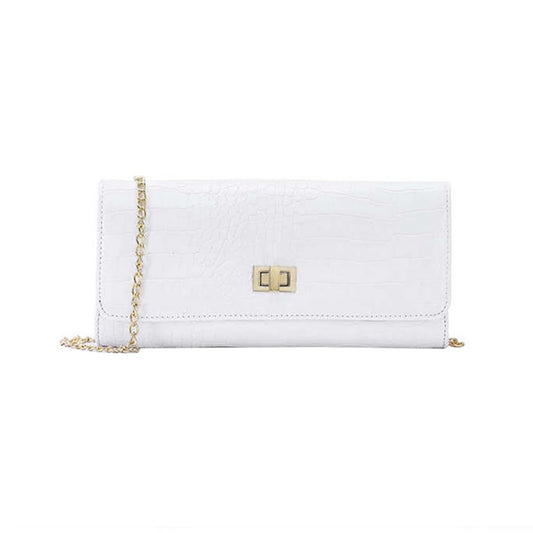 Lavie Lx Glossy Synthetic Zipper Closure Women's Clutch (WHITE, LARGE)