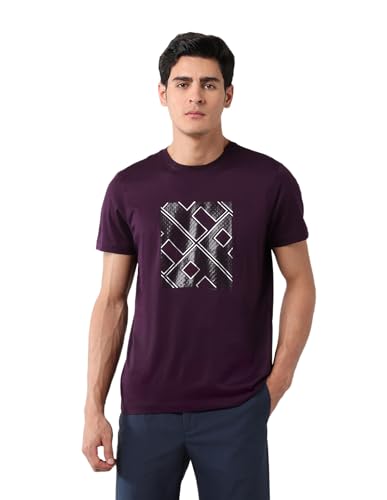 Arrow New York Men's Regular Fit T-Shirt (ANAJTS3126_Dark Purple
