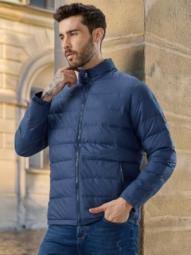 Status Quo Men’s Solid Quilted Puffer with Stand Collar Reversible Jacket | 100% Polyester | NAVY/BLACK | XL Size