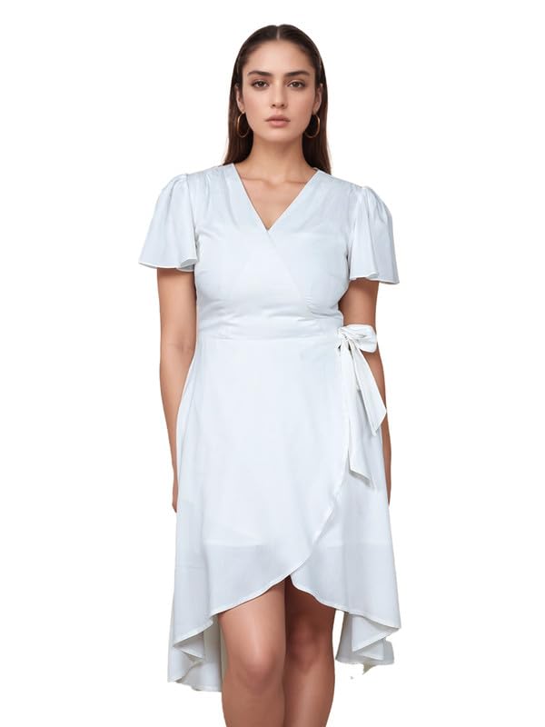 Zink London Women's Solid V-Neck Midi Dress White