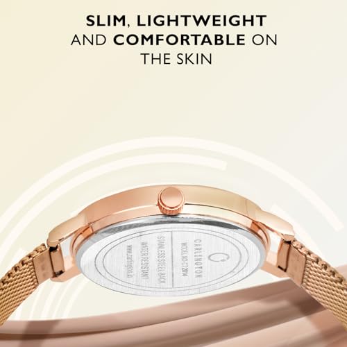 Carlington Big Dial Women's Analog Watch With Stainless Steel Mesh Strap, Adjustable Clasp and Water Resistant Body (Silver/Rose Gold/Black Dial) | Rakhi Gift for Sister and Girls