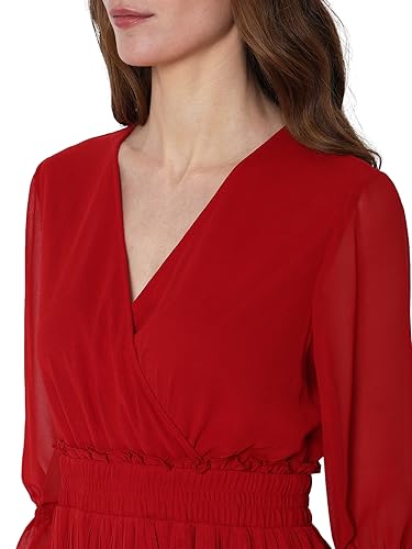 VERO MODA Women Textured Polyester Knee Length Red Fit & Flare Dress