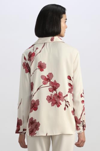 Women Cream Print Long Sleeves Shirt