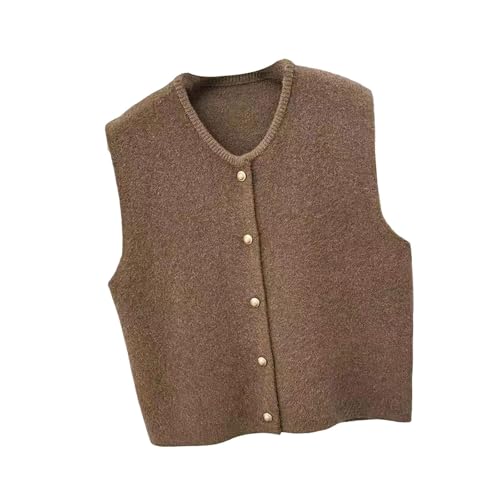 ZOOMELLA Women Knit Cardigan Vest Button Waistcoat for Commuting Indoor Office Coffee