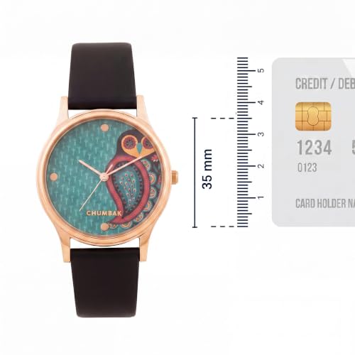TEAL BY CHUMBAK Round Dial Analog Watch for Women,Folksy Owl Collection, Solid Vegan Leather Strap,Gifts for Women/Girls/Ladies,Stylish Fashion Watch for Casual/Work - Black